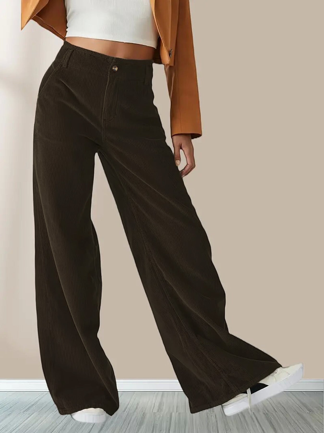 Velvet Straight Leg Pants High Waist Casual Long Trousers