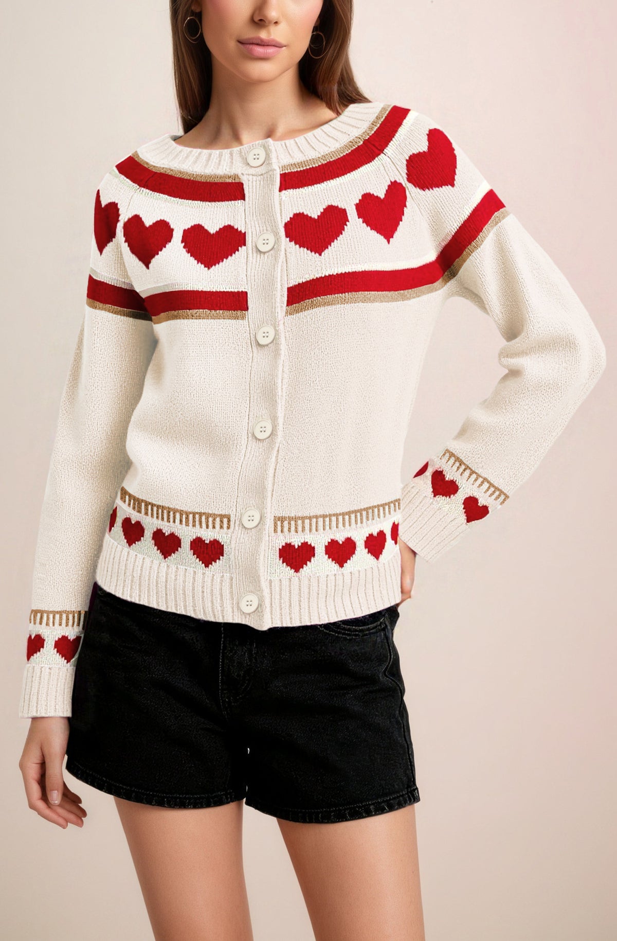 Women's Heart Cardigan Button Front Knit Sweater