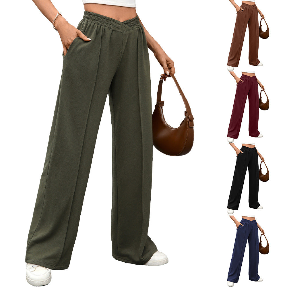 Women's Casual Wide Leg Pants Elastic Waist with Pockets
