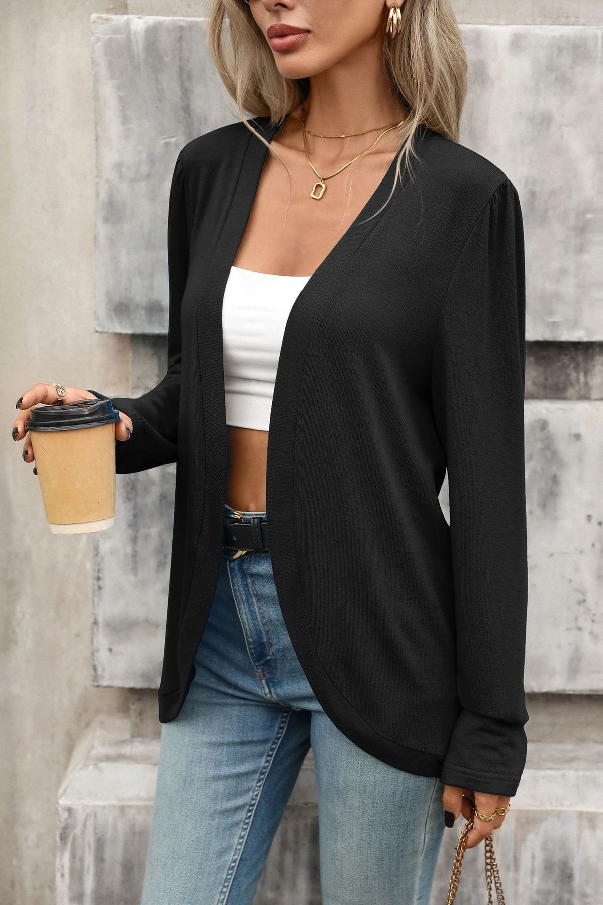 Women's Open Front Knit Cardigan Long Sleeve Solid Blazer