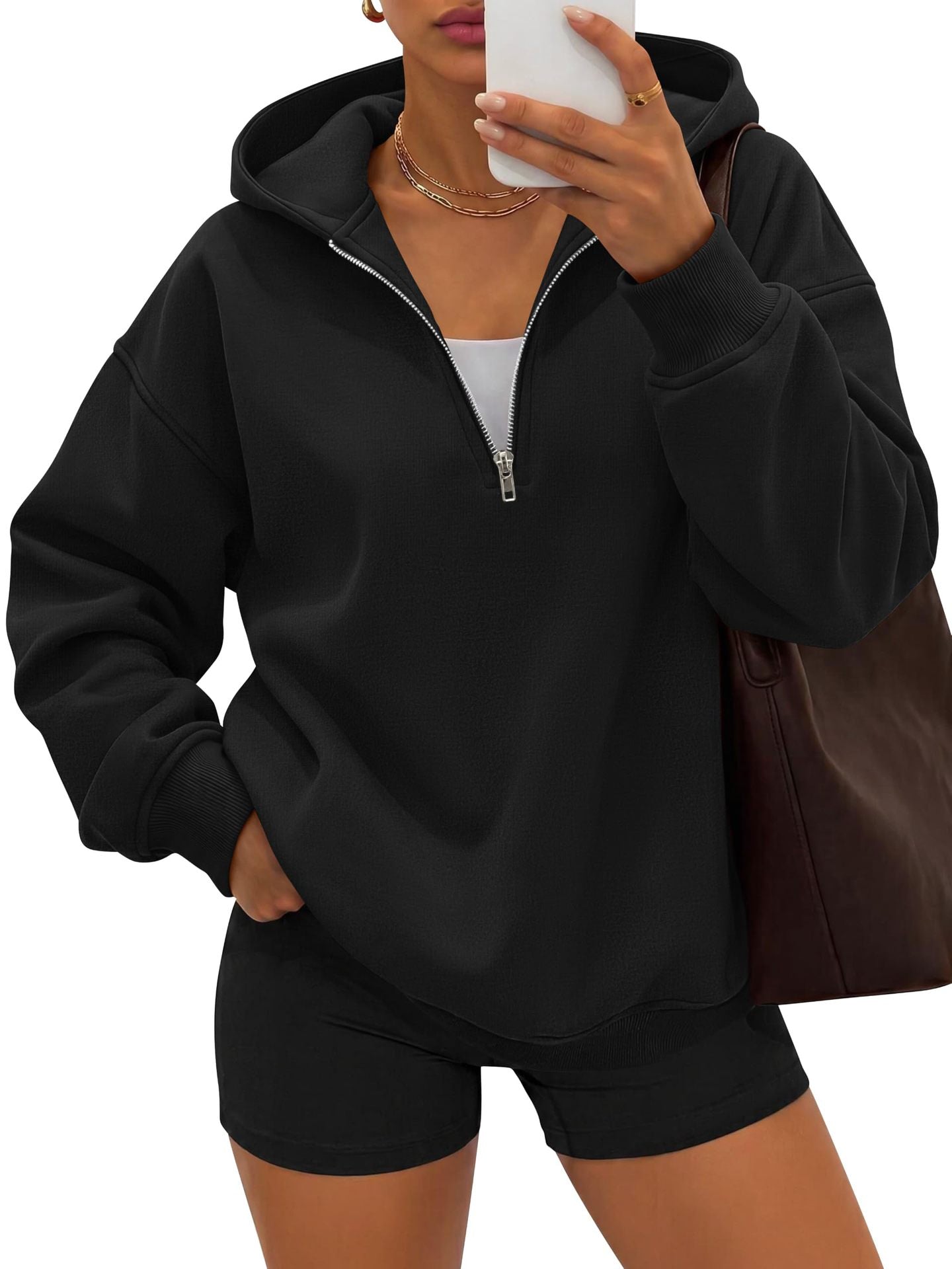 Half Zip Hoodie Relaxed Fit Pullover Sweatshirt