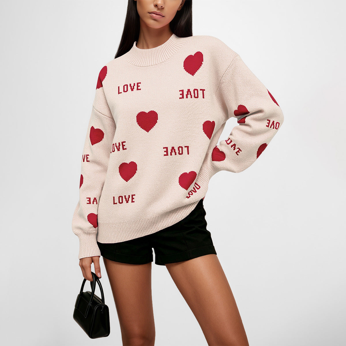 Women's Oversized Love Heart Crew Neck Sweater