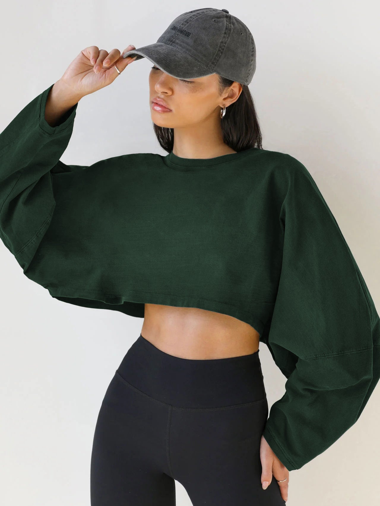 Cropped Crewneck Sweatshirt Women Long Sleeve Crop Top Tee