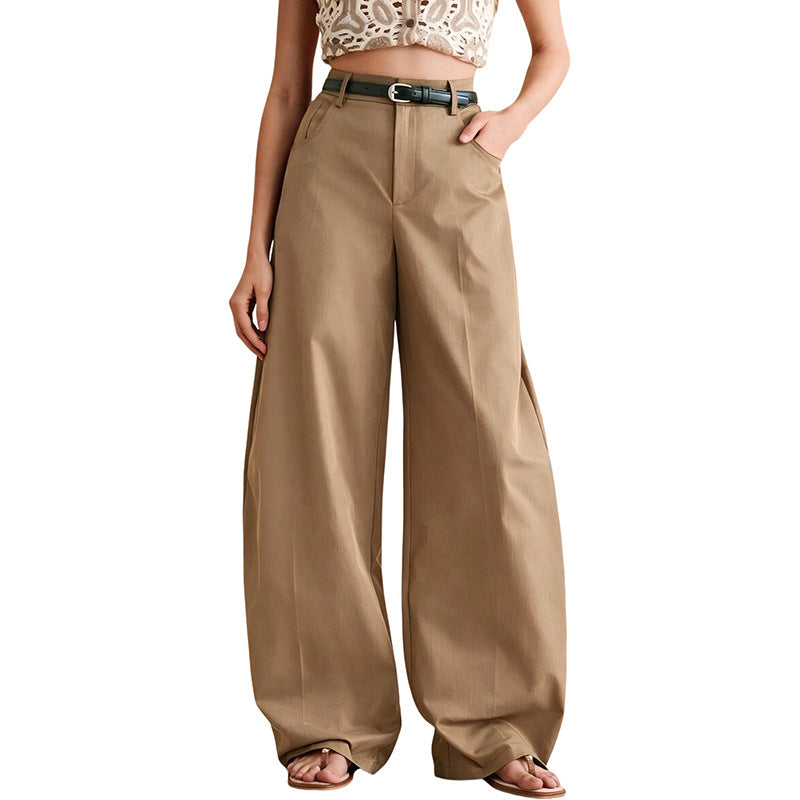 Women's High Waisted Baggy Barrel Leg Pants Cotton Casual