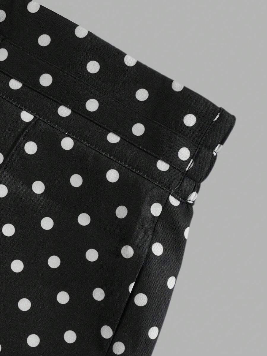 Women's Polka Dot High Waisted Wide Leg Black Dress Pants