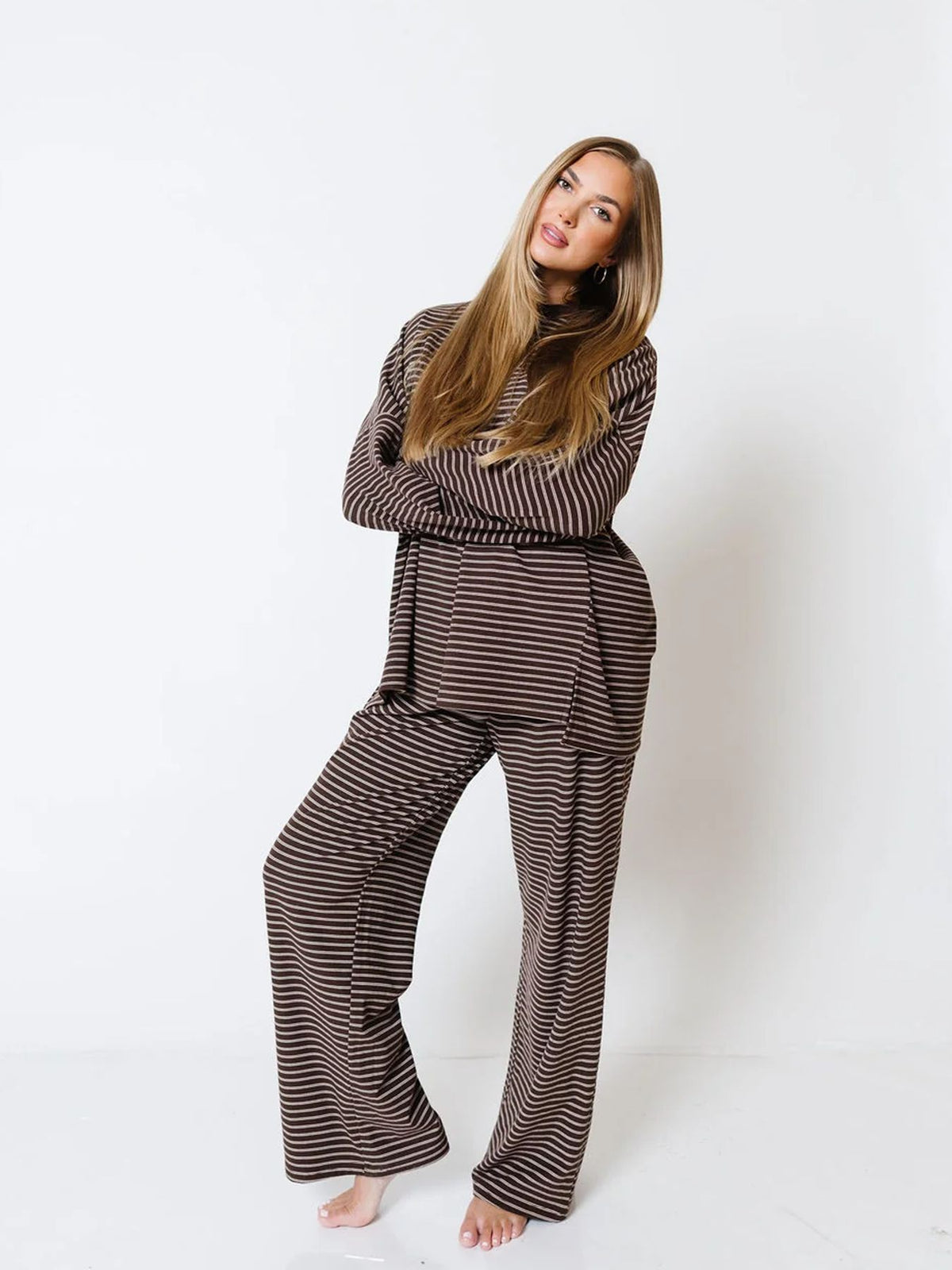Women's Oversized Striped Knit Two Piece Lounge Set