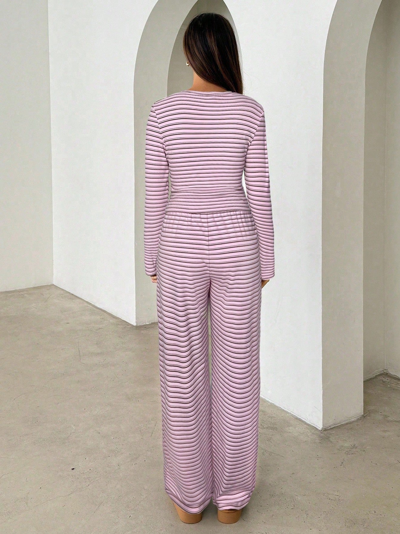 Striped Long Sleeve Top and Pants Lounge Set Casual Outfit