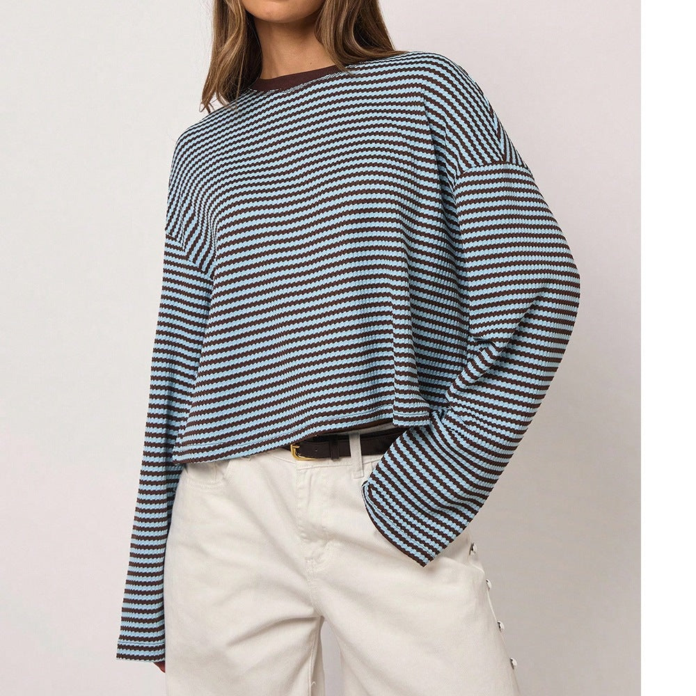 Striped Knit Sweater Long Sleeve Oversized Casual Top