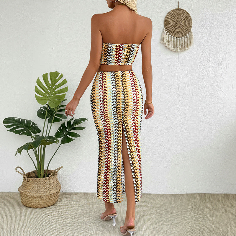 Colorful Striped Tube Top & Maxi Skirt 2 Piece Set