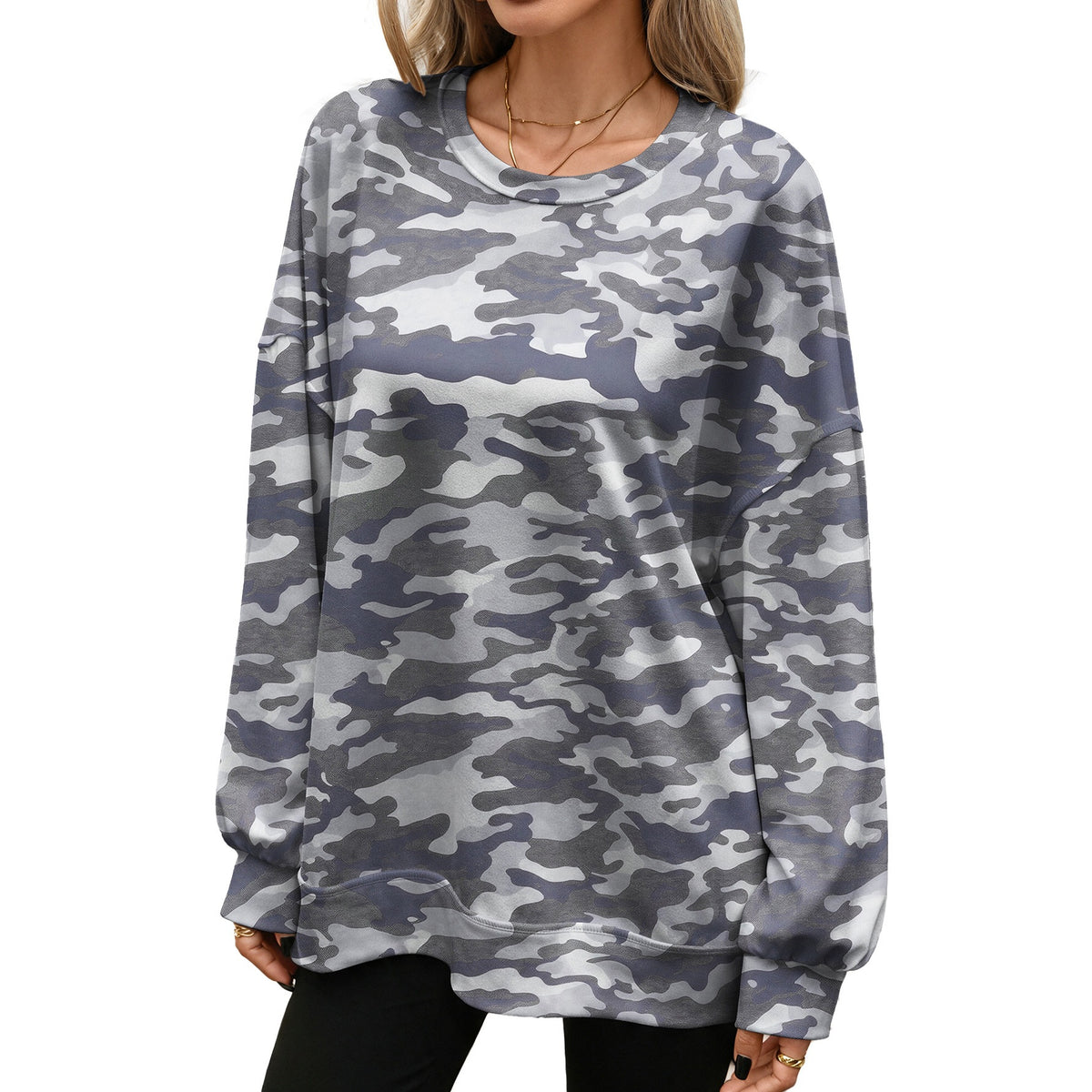 Women's Oversized Camo Crewneck Long Sleeve Sweatshirt