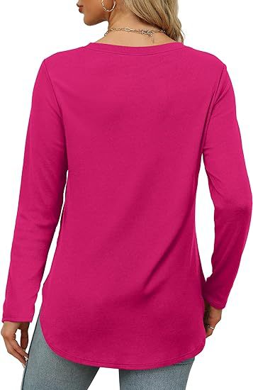 Women's Casual Long Sleeve Tunic Top Round Neck Side Slit