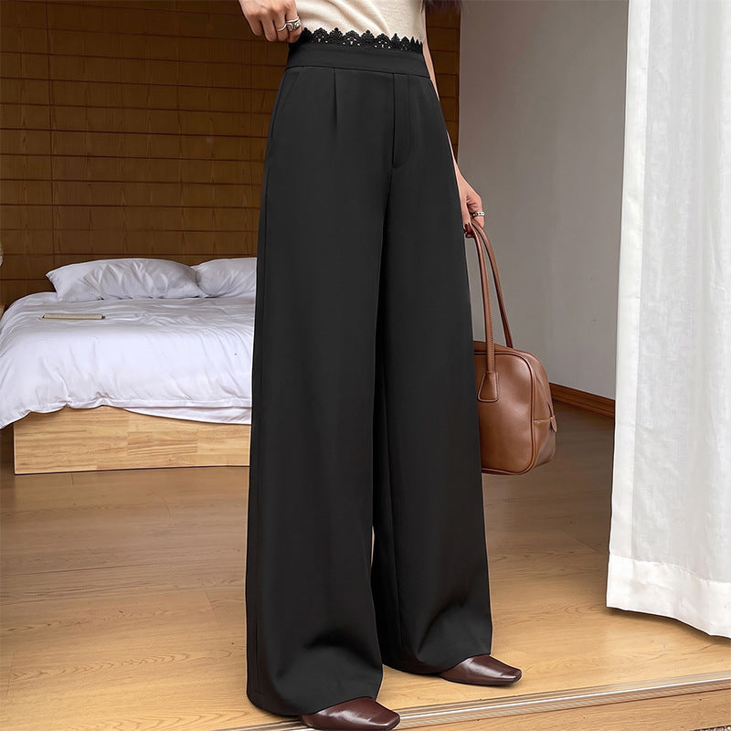 Women's High Waist Lace Trim Wide Leg Pants