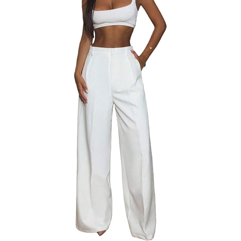 Solid High Waisted Wide Leg Dress Pants Business Work Trousers