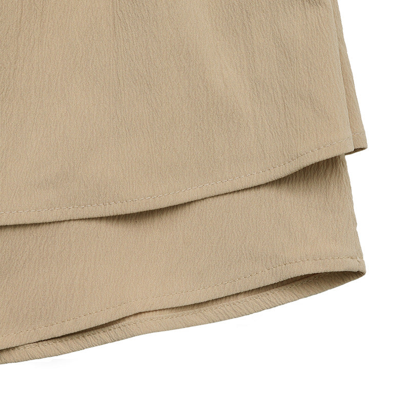 Layered Khaki A-Line Mini Skirt with Elastic Waist