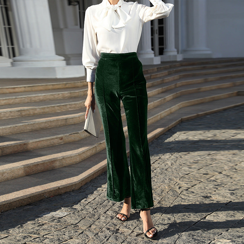 Velvet Flare Pants High Waisted Dressy Trousers