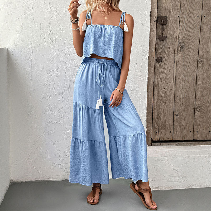 Fresh and Breezy Blue Tank Top and Palazzo Pants Set for Summer