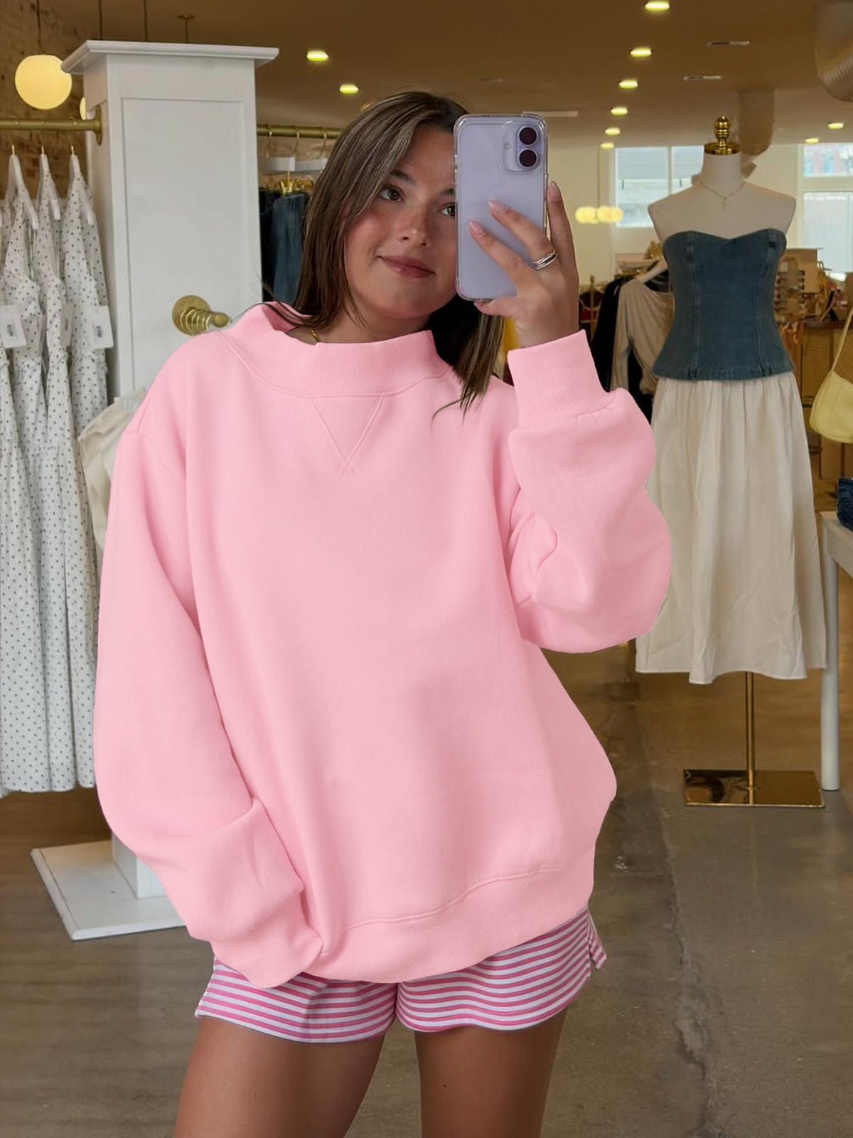 Women's Oversized Fleece Mock Neck Pullover Sweatshirt