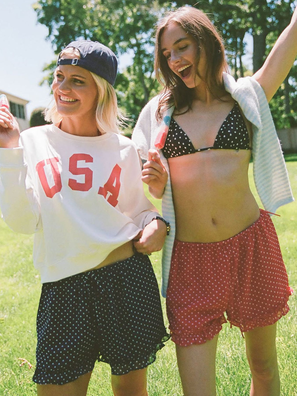 Women's Polka Dot Ruffled Shorts Elastic Waist Pockets