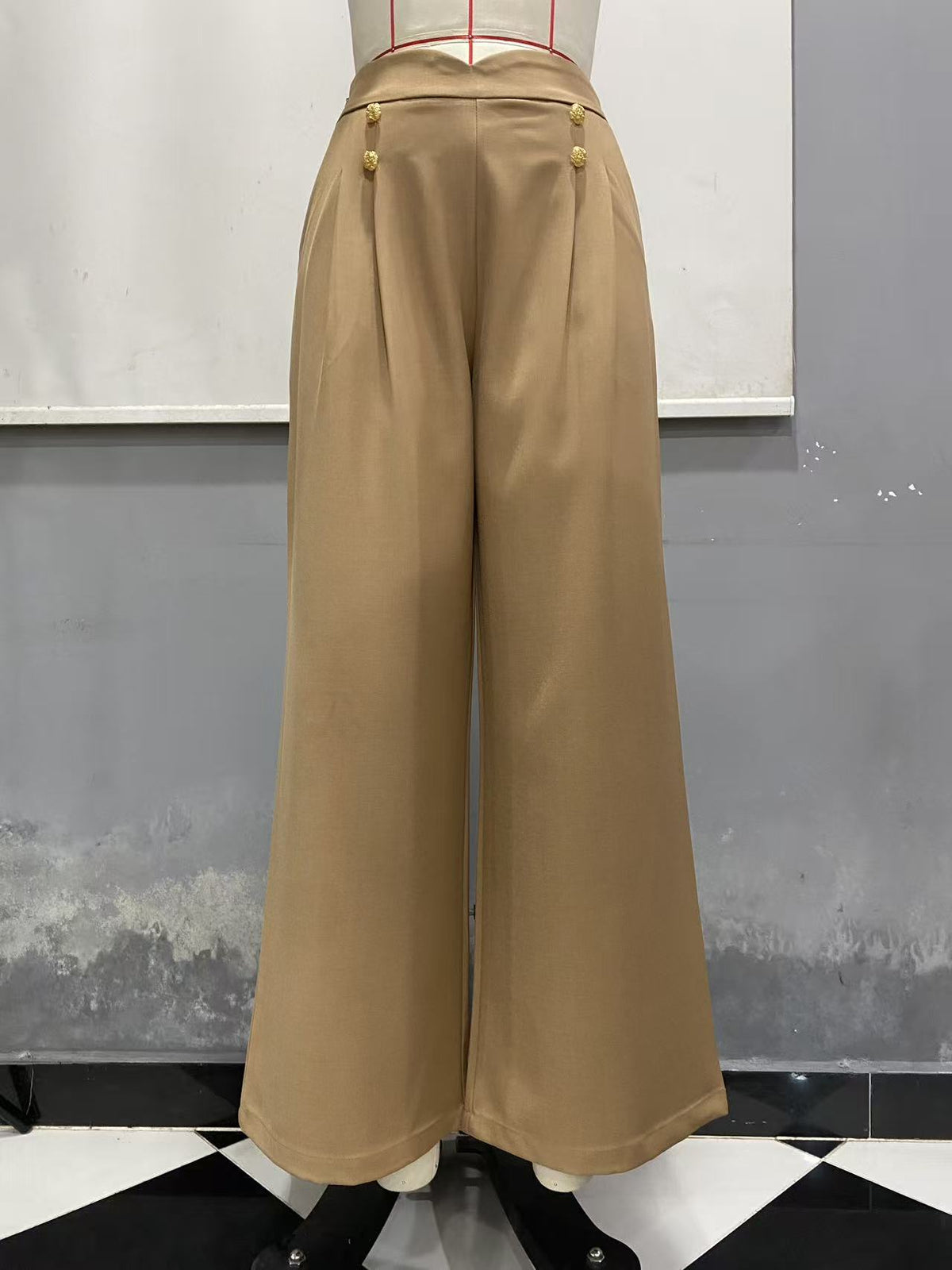 Women's High Waisted Wide Leg Work Pants Button Front