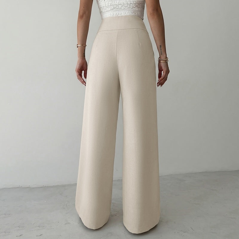 Solid Linen Blend Pants Wide Leg High Waist Chic