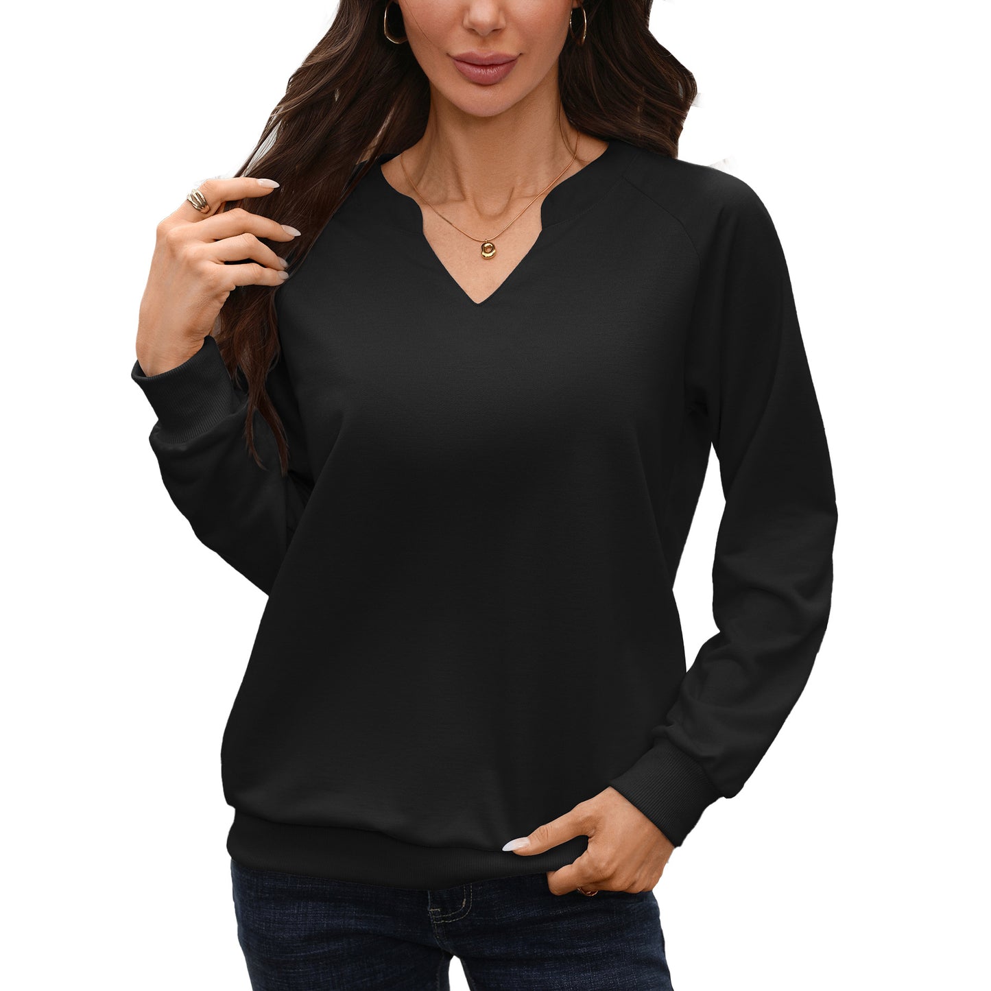 Solid Sweatshirt V Neck Casual Oversized Pullover