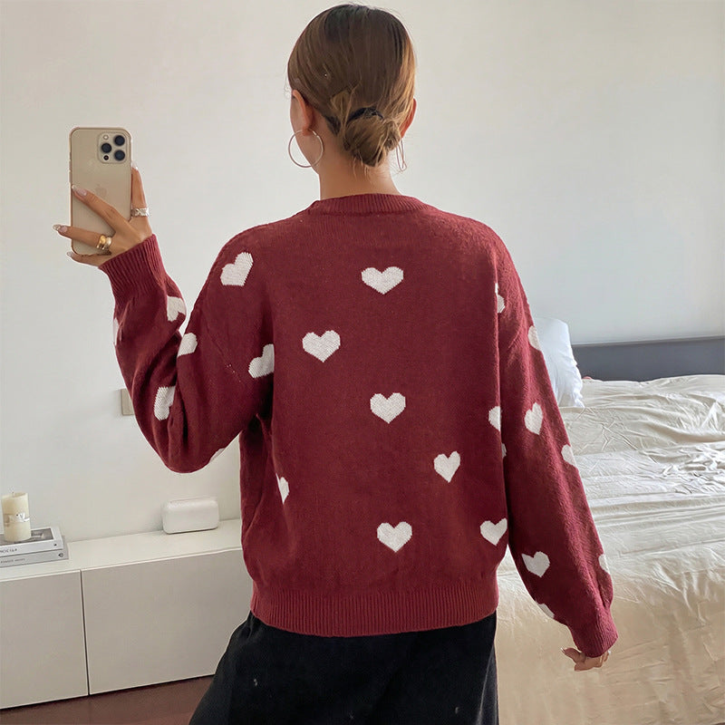 Heart Pattern Acrylic Sweater Vintage Oversized Style