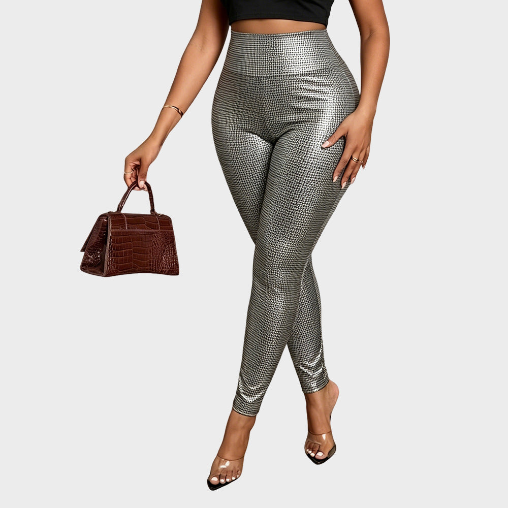 Metallic Faux Leather Leggings High Waist Slim Fit Trendy