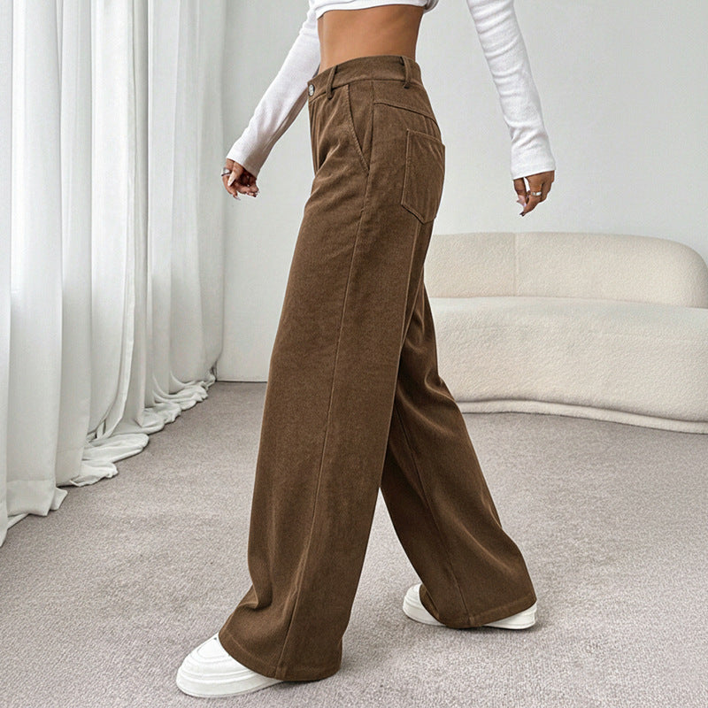 Corduroy Wide Leg Pants High Waist Casual Loose Trousers