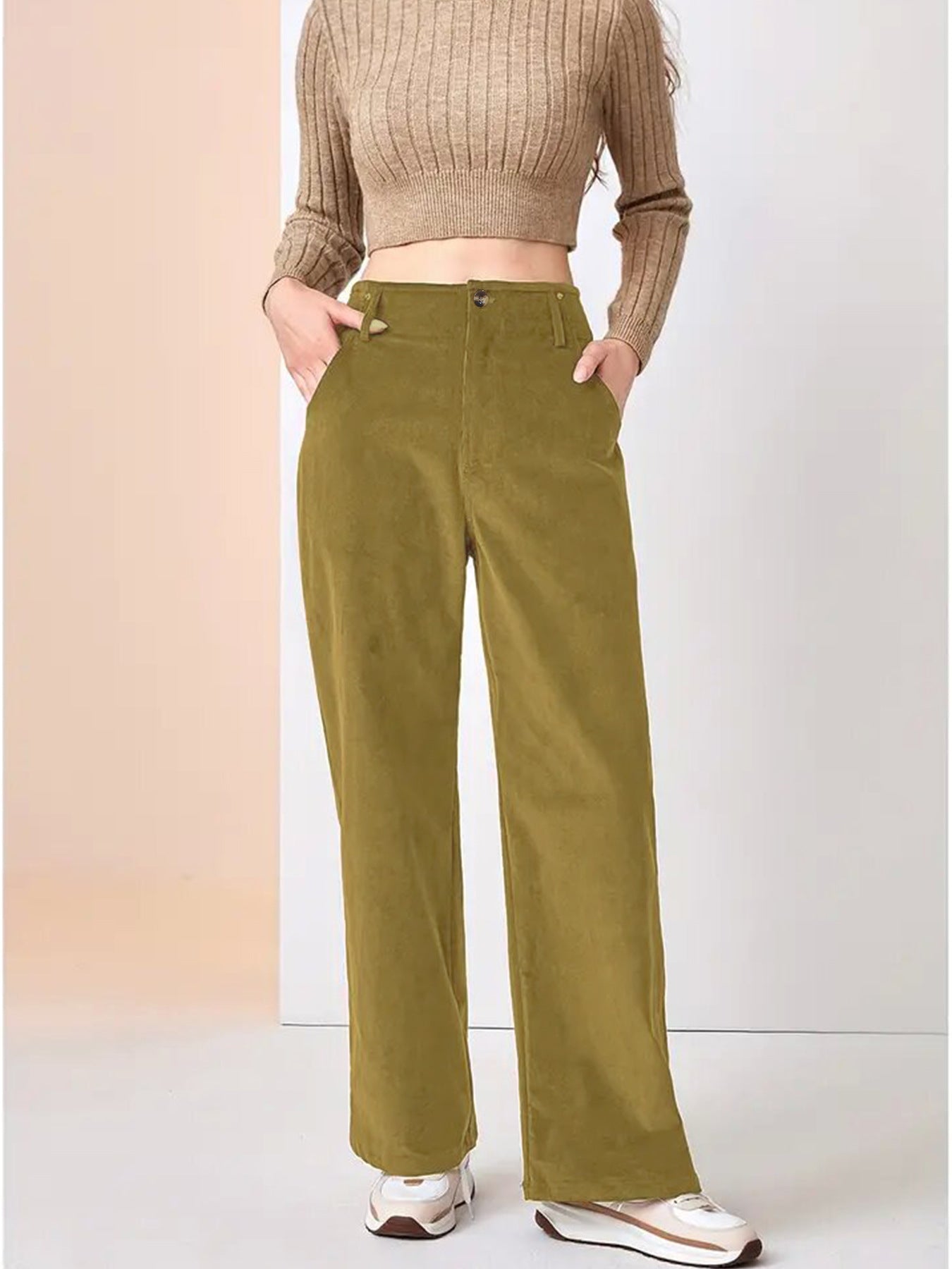Velvet Straight Leg Pants High Waist Casual Long Trousers