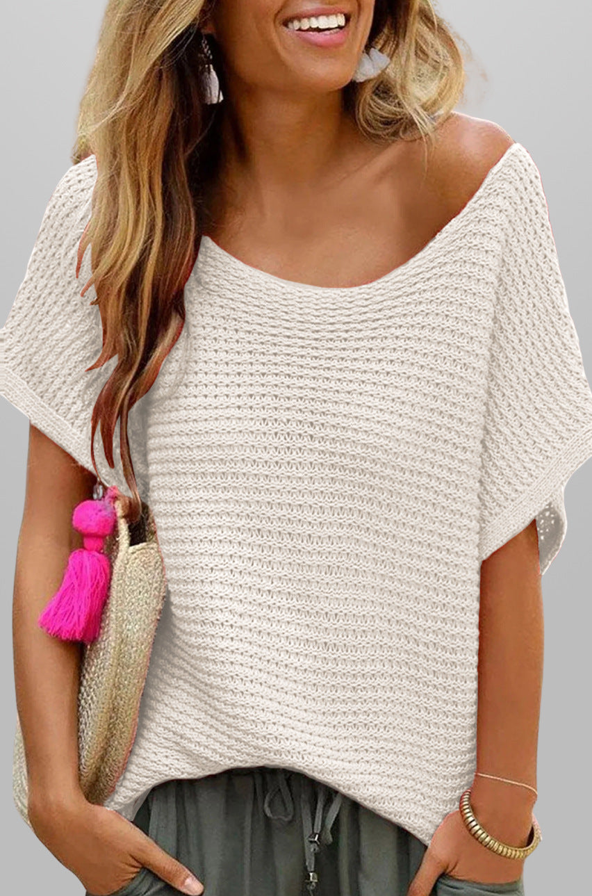Summer Knit Top for Women Loose Casual Short Sleeve Tee