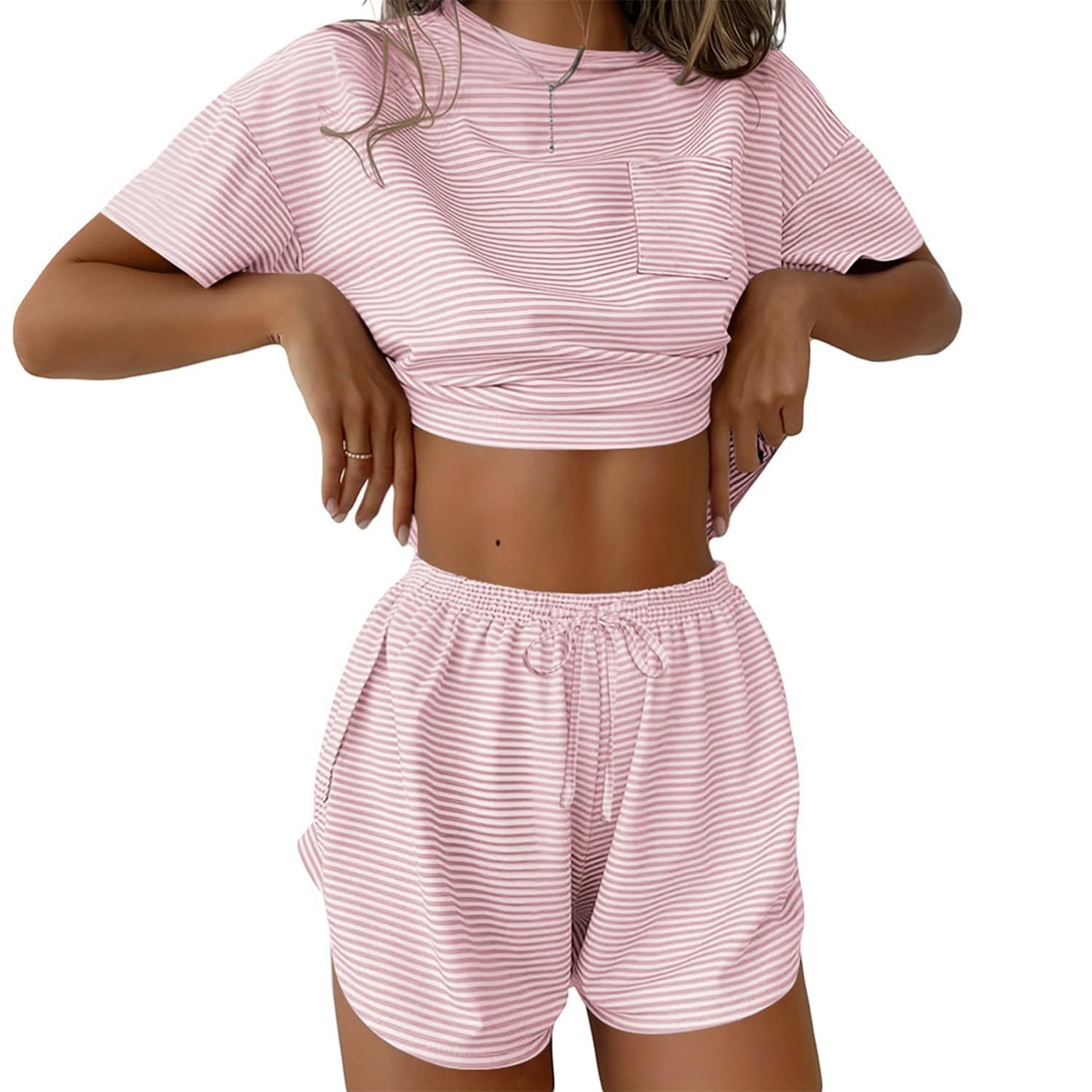 Women Leopard Print Crop Tee Lounge Short Set