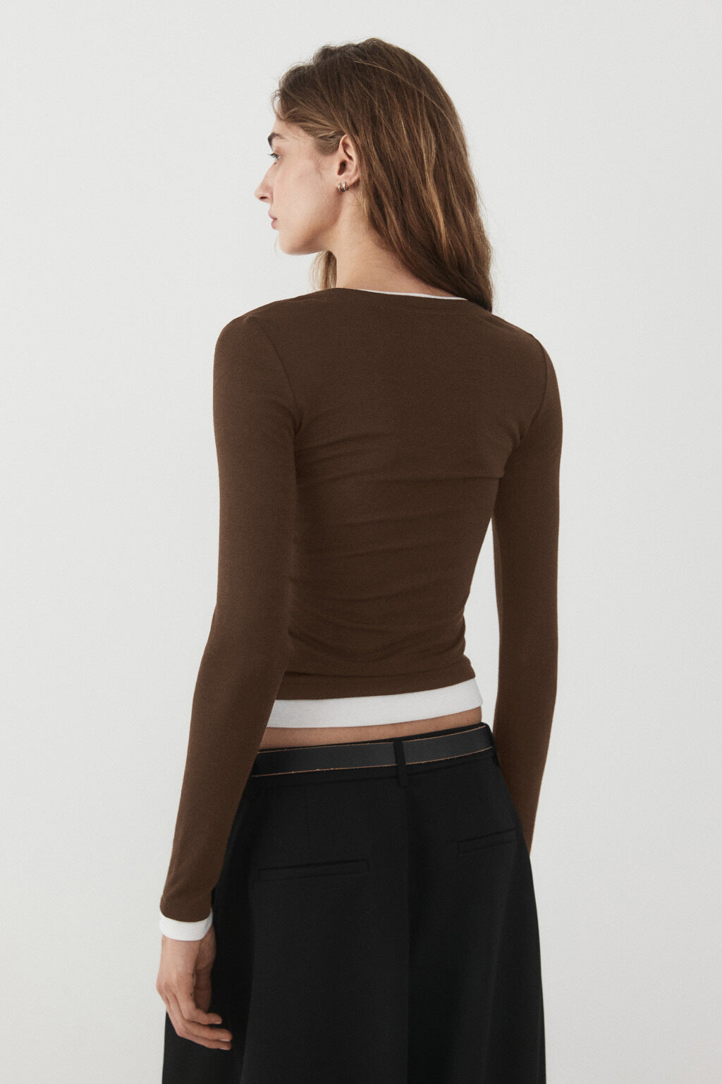 Women's Layered Ribbed Long Sleeve U Neck Fitted Top