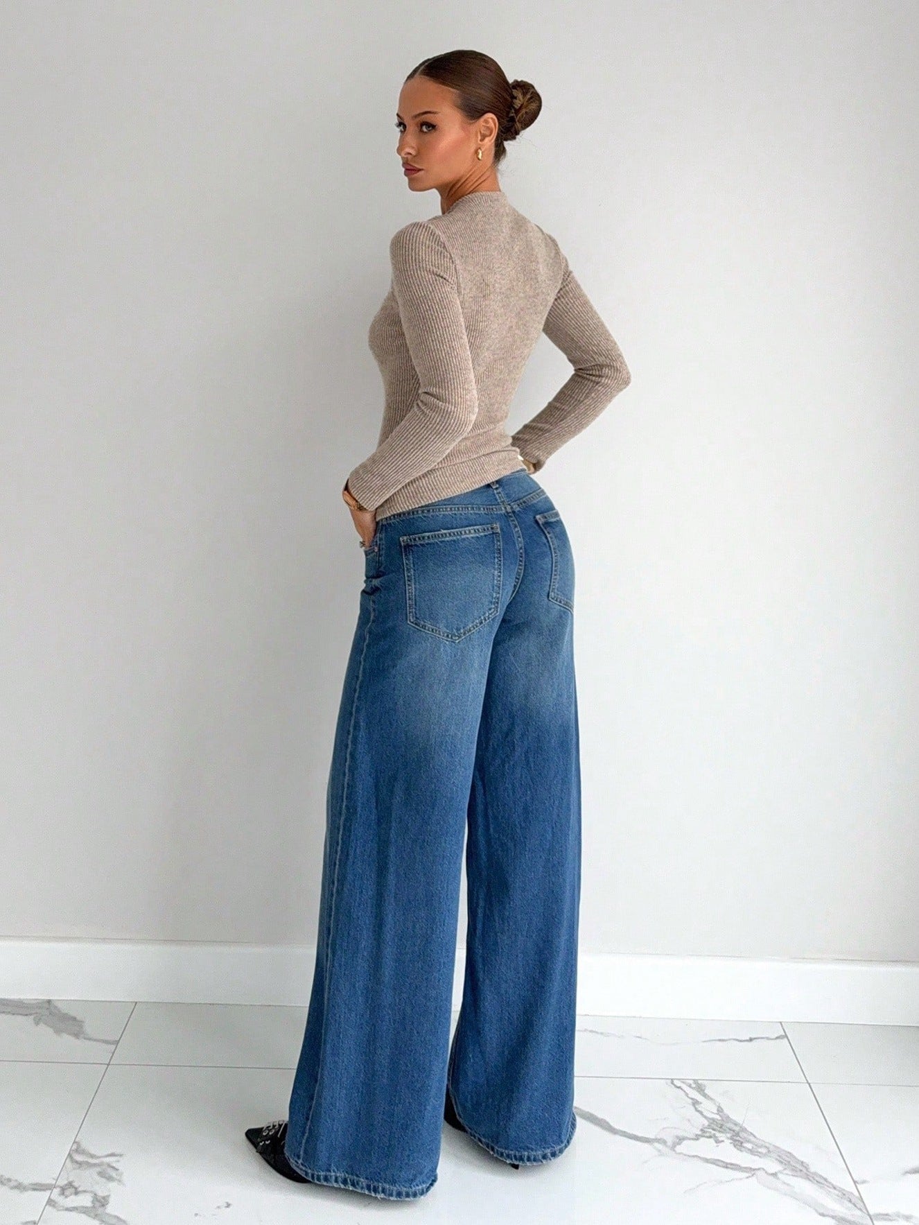 Solid Ribbed Top Sweater Trendy Cutout Long Sleeve Slim Fit