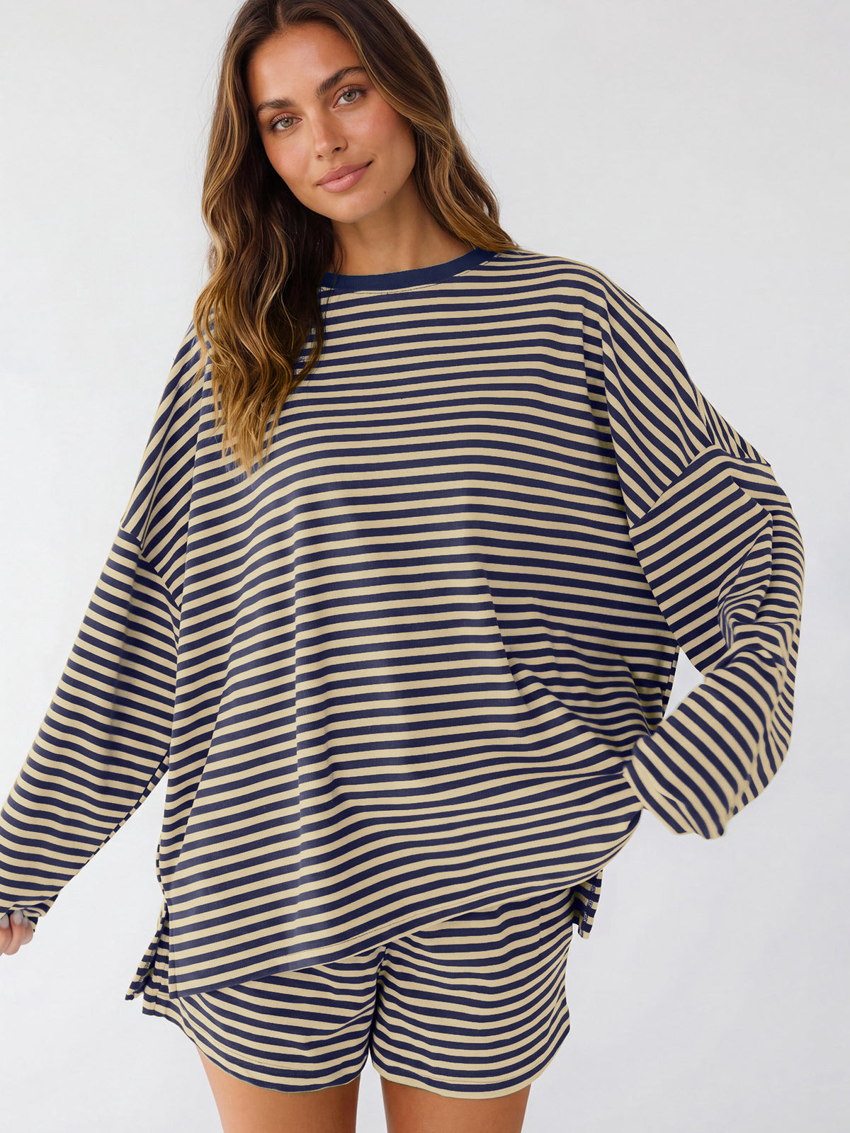 Striped Oversized Two Piece Lounge Shorts Set