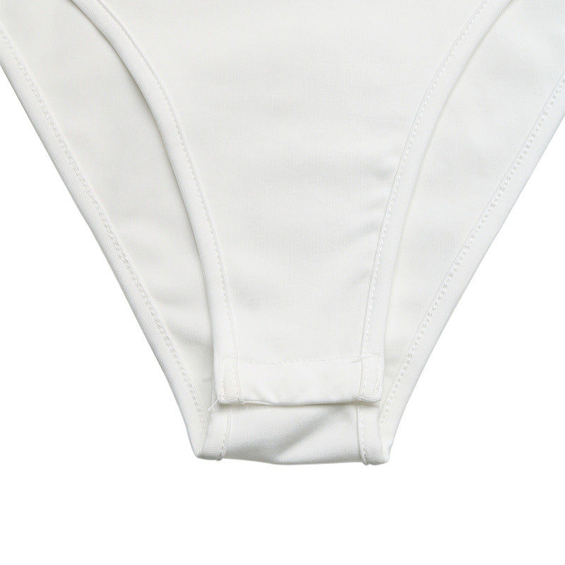 Off Shoulder Lace Trim Long Sleeve White Bodysuit