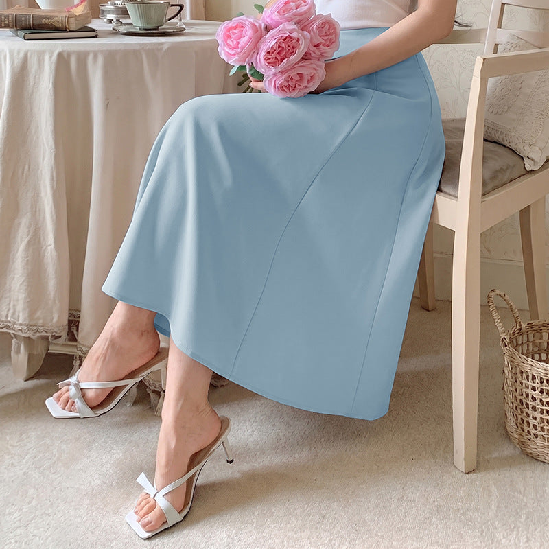 Solid Chiffon Midi Skirt Workwear High Waist Button