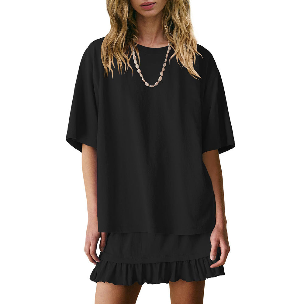 Casual Short Sleeve Top and Ruffle Mini Skirt 2-Piece Set