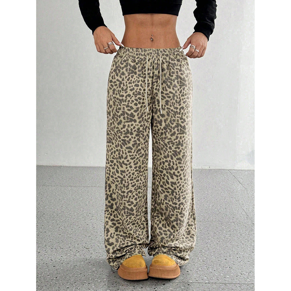 Leopard Print Wide Leg Pants Y2K Casual Streetwear