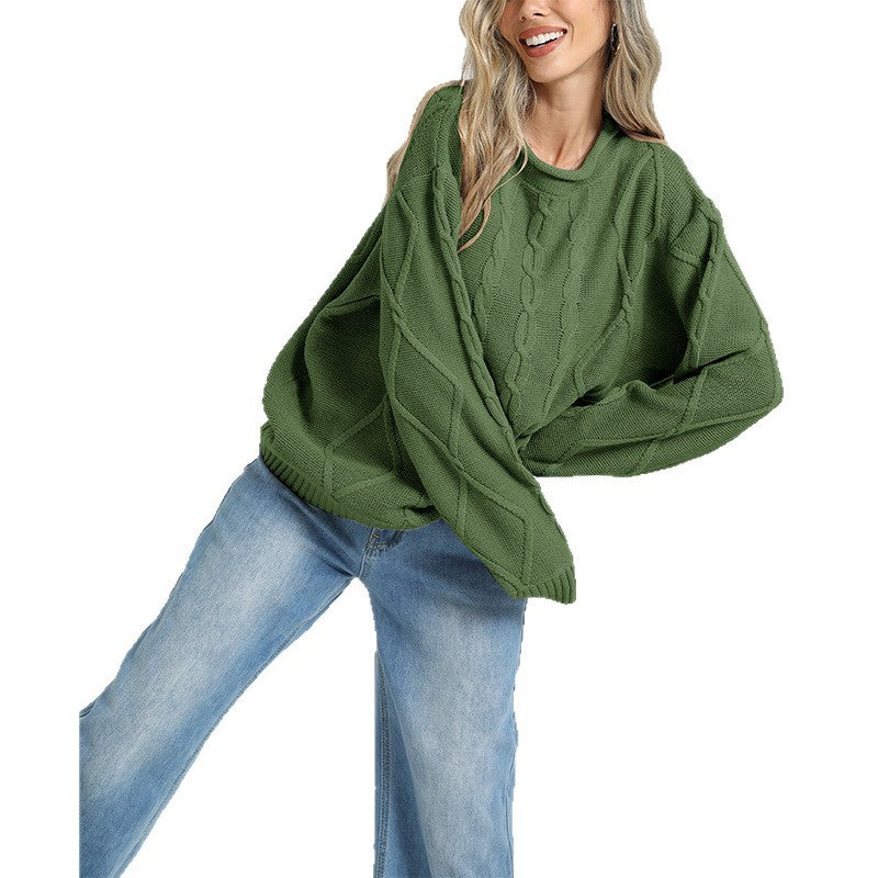 Women's Oversized Cable Knit Crewneck Sweater