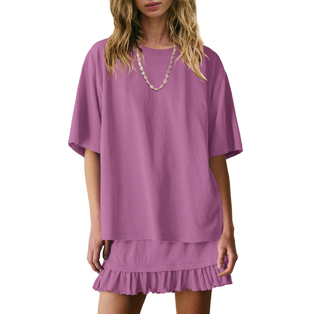Casual Short Sleeve Top and Ruffle Mini Skirt 2-Piece Set