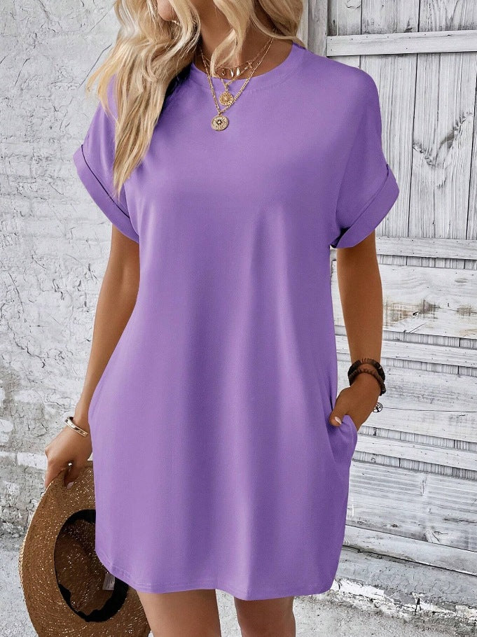 Oversized Crew Neck Casual T Shirt Dress With Pockets