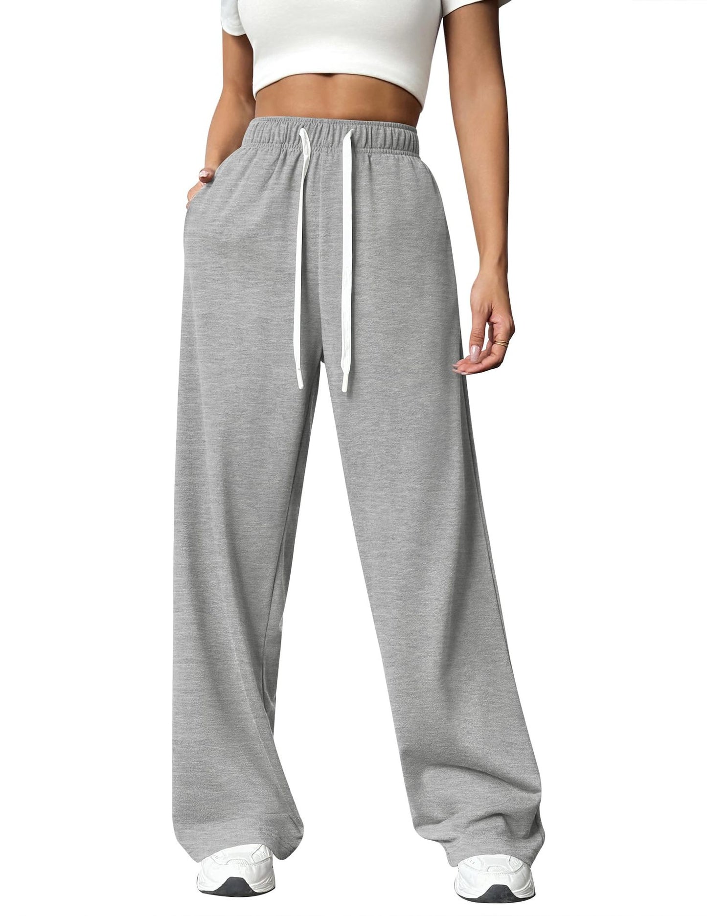 Solid Knit Wide Leg Pants Casual Drawstring Lounge