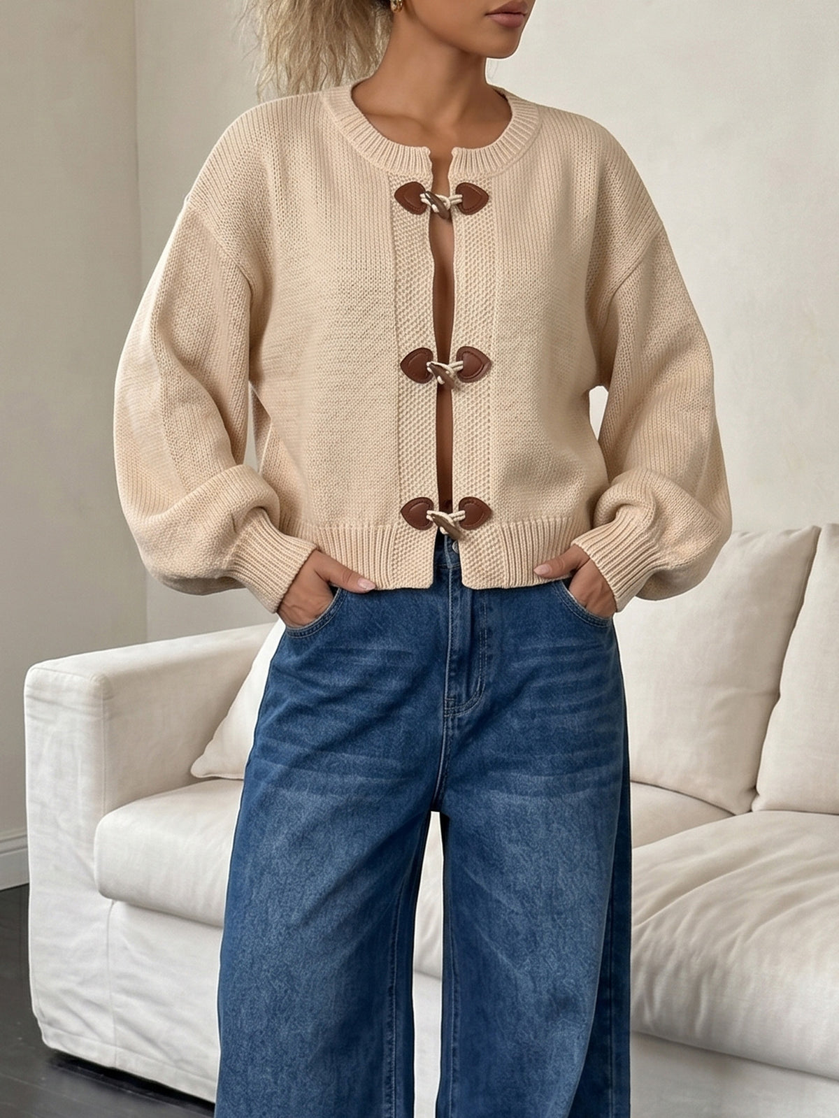Women's Toggle Button Chunky Knit Cardigan Sweater