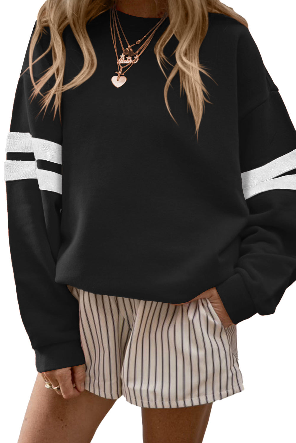 Stripe Varsity Sweatshirt Women Oversized Casual Top