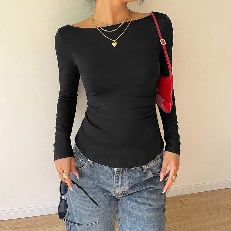 Lace Back Long Sleeve Top Slim Fit Basic Tee