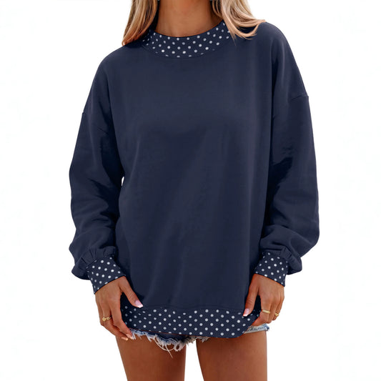 Women's Oversized Fleece Polka Dot Trim Sweatshirt