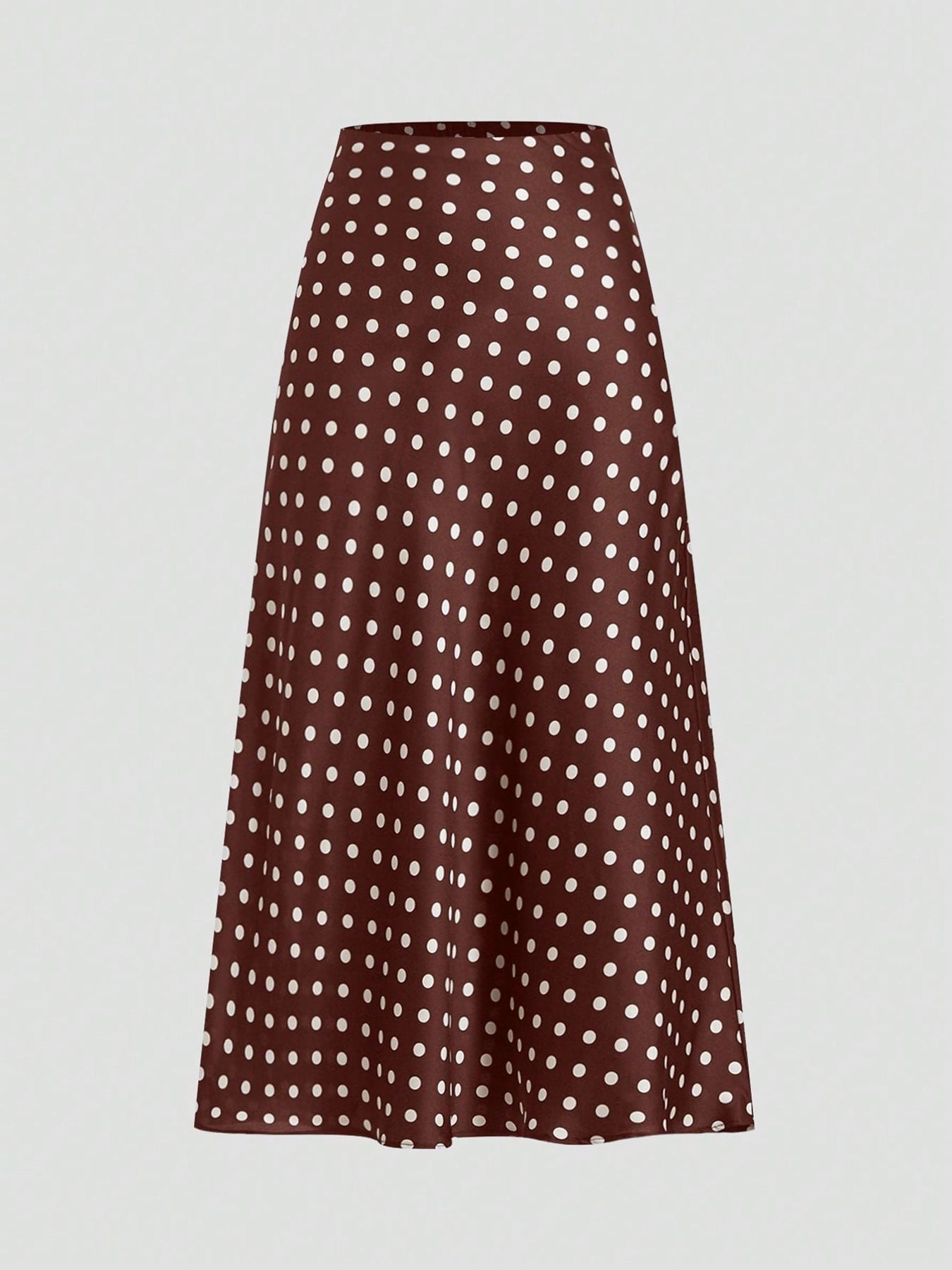 Womens Satin Polka Dot A Line Midi Skirt with Zipper