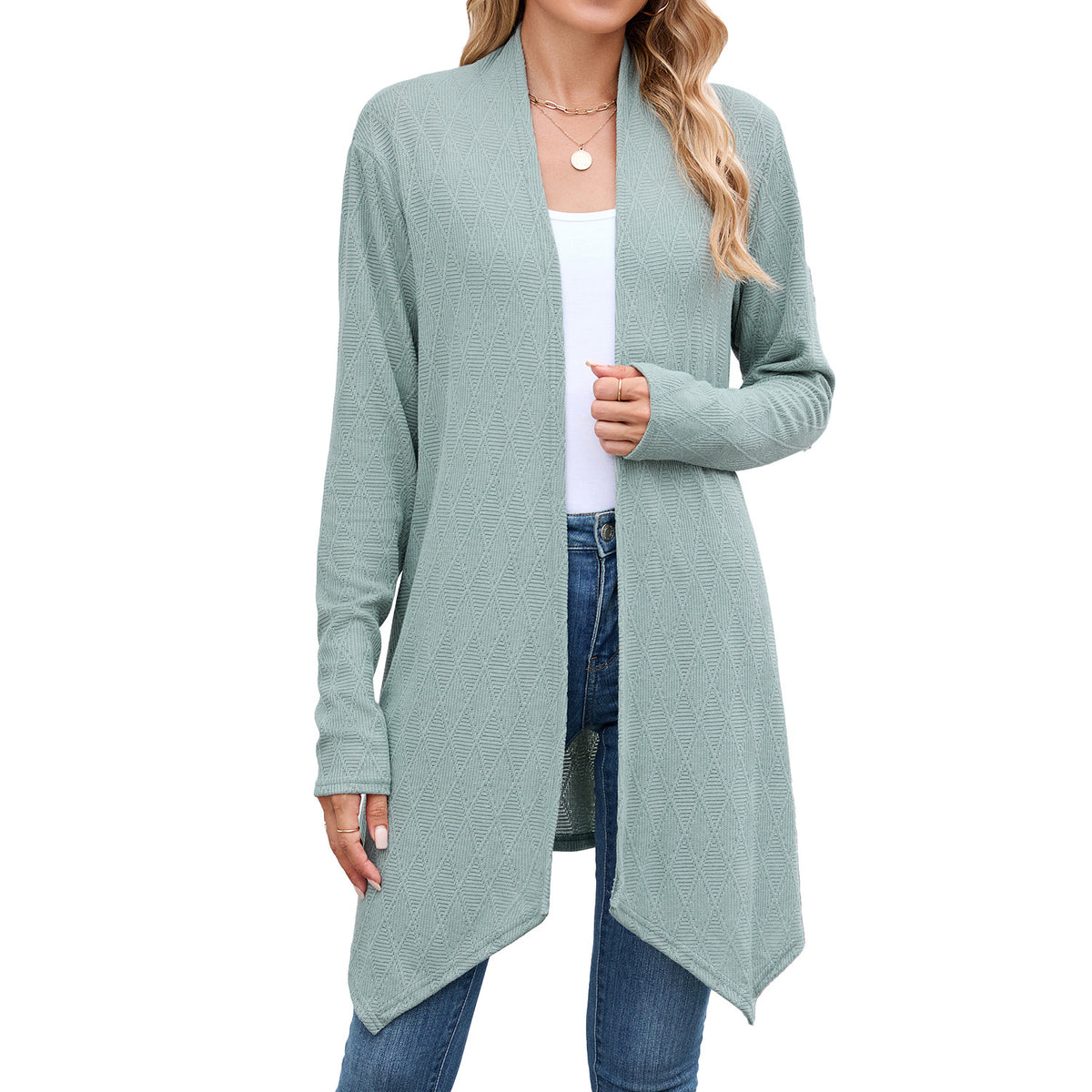 Women's Textured Open Front Long Knit Cardigan Sweater