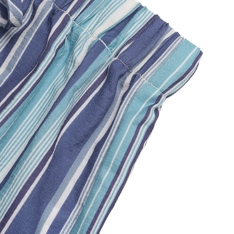 Women Stripe Drawstring Wide Leg Casual Pants