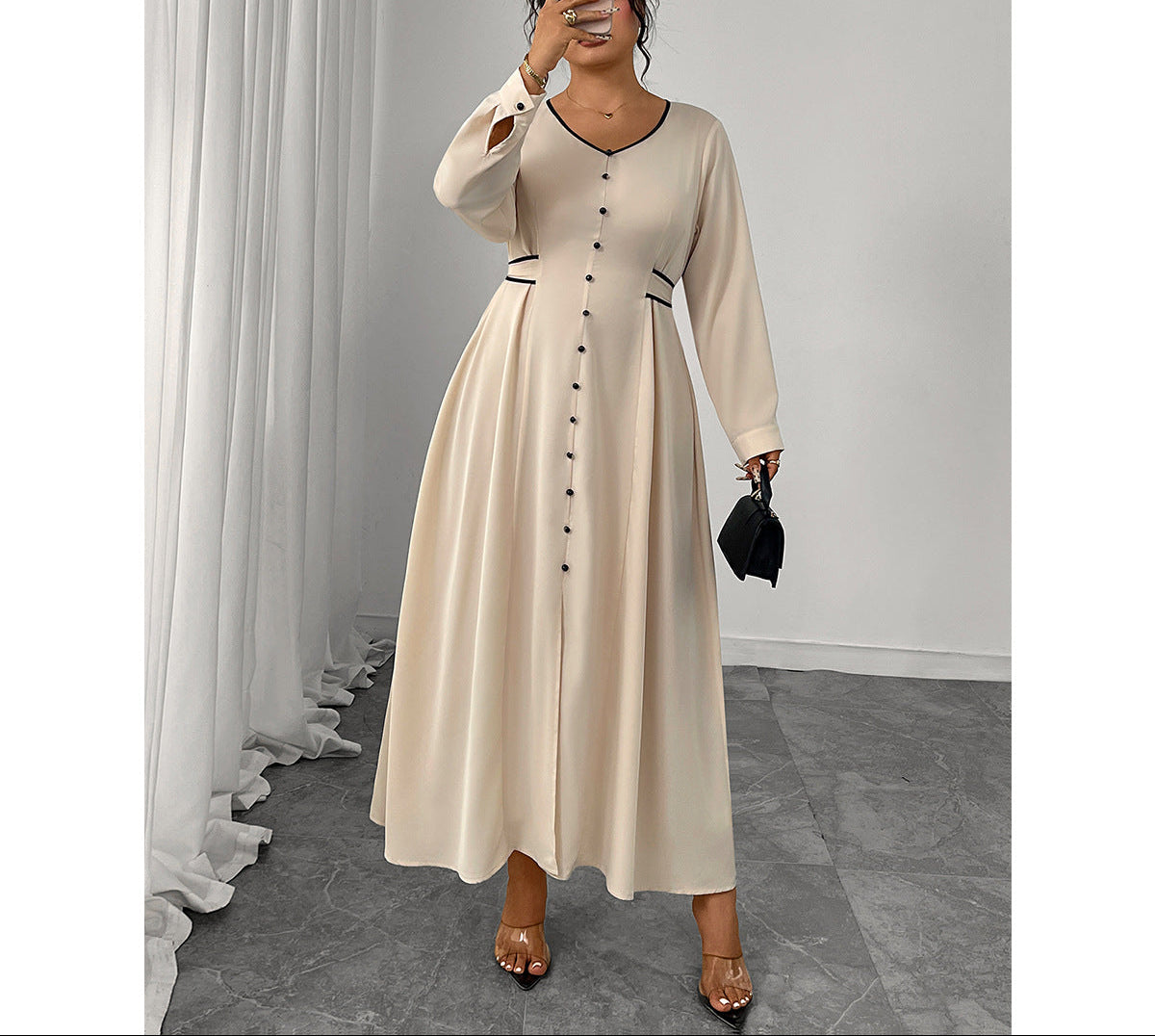 Plus Size Satin Button Front Belted Maxi Dress